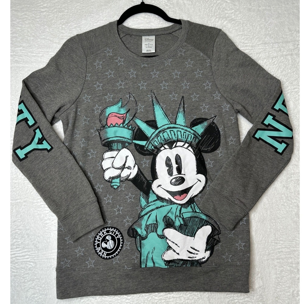 Disney Minnie Mouse Sweatshirt Women M Gray New York City Statue of Liberty
